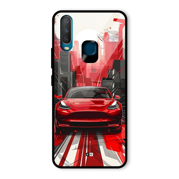 Red And Black Car Glass Back Case for Vivo Y15