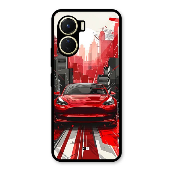 Red And Black Car Glass Back Case for Vivo Y16