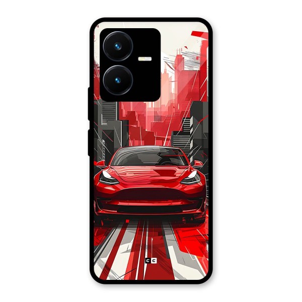 Red And Black Car Glass Back Case for Vivo Y22