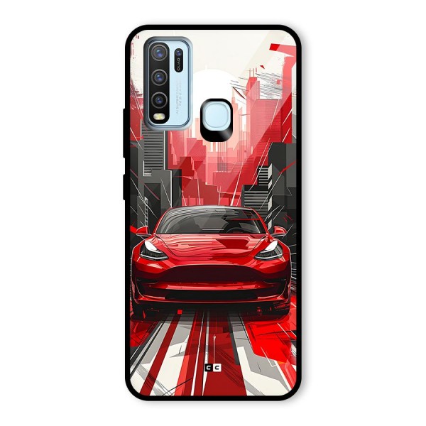 Red And Black Car Glass Back Case for Vivo Y50