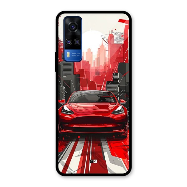 Red And Black Car Glass Back Case for Vivo Y51