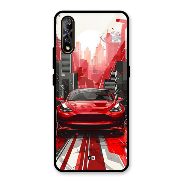 Red And Black Car Glass Back Case for Vivo Z1x