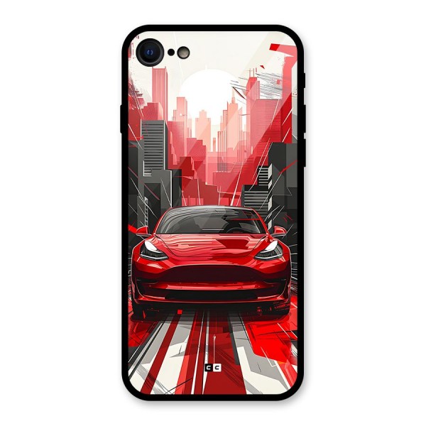 Red And Black Car Glass Back Case for iPhone 8