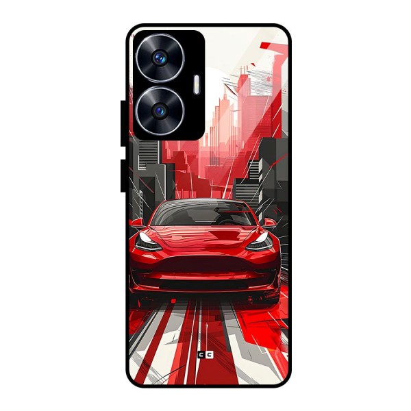 Red And Black Car Glass Back Case for realme C55