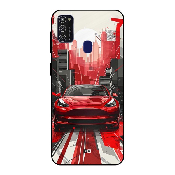 Red And Black Car Metal Back Case for Galaxy M21