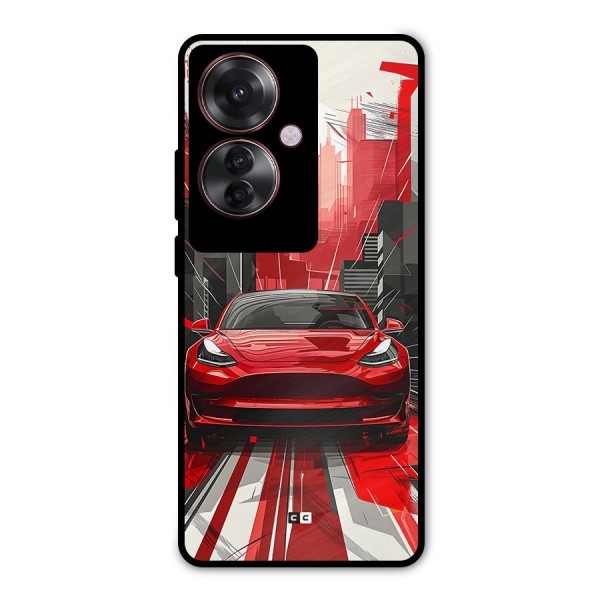 Red And Black Car Metal Back Case for Oppo F25 Pro