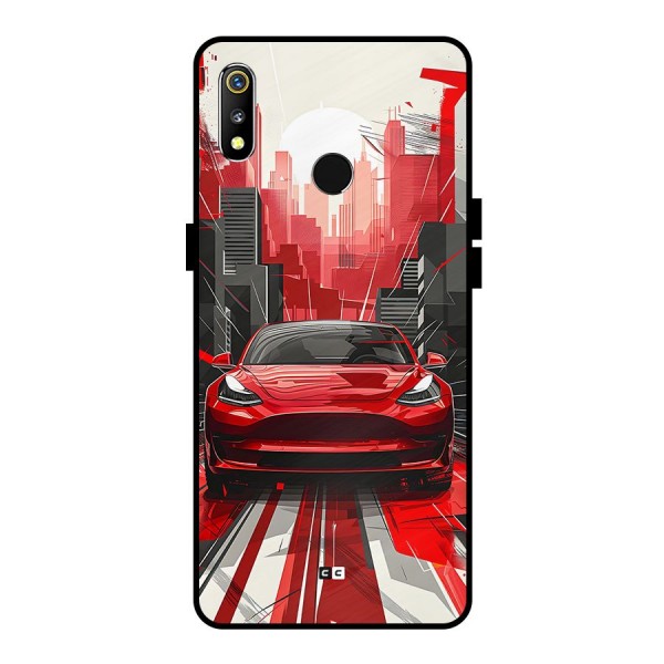 Red And Black Car Metal Back Case for Realme 3i