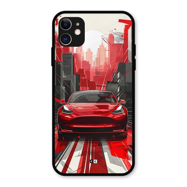 Red And Black Car Metal Back Case for iPhone 11