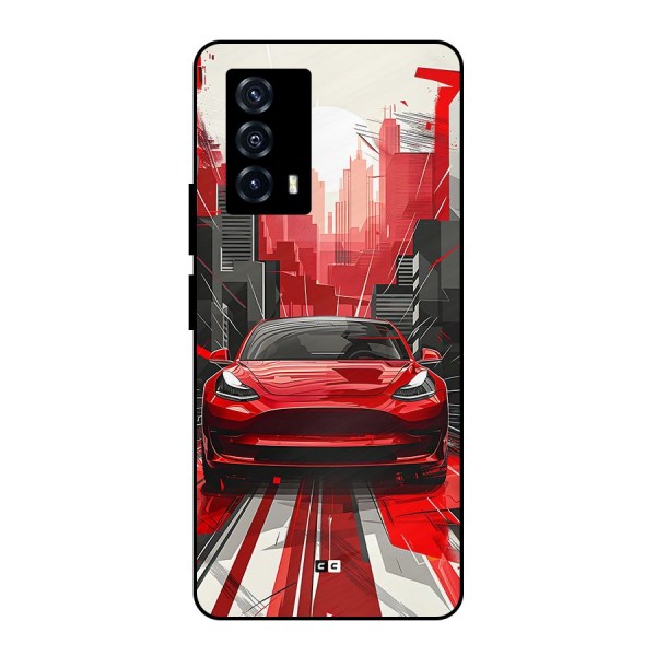 Red And Black Car Metal Back Case for iQOO Z5