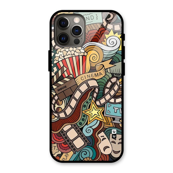 Retro Doodle Art Glass Back Case for iPhone 12 Pro