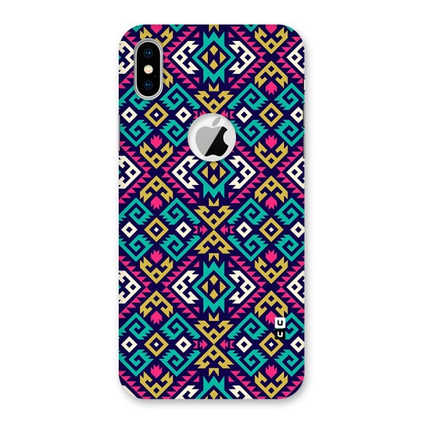 Retro Geometric Pattern Back Case for iPhone XS Logo Cut