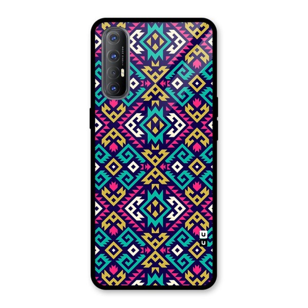 Retro Geometric Pattern Glass Back Case for Oppo Reno3 Pro