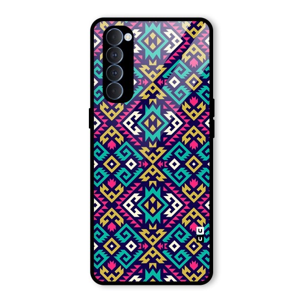 Retro Geometric Pattern Glass Back Case for Oppo Reno4 Pro