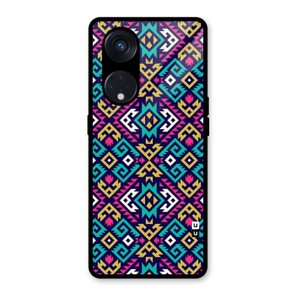 Retro Geometric Pattern Glass Back Case for Reno8 T 5G