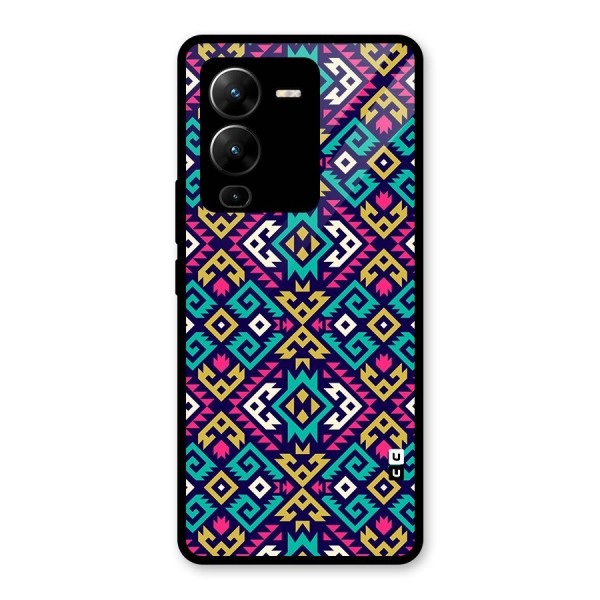 Retro Geometric Pattern Glass Back Case for Vivo V25 Pro