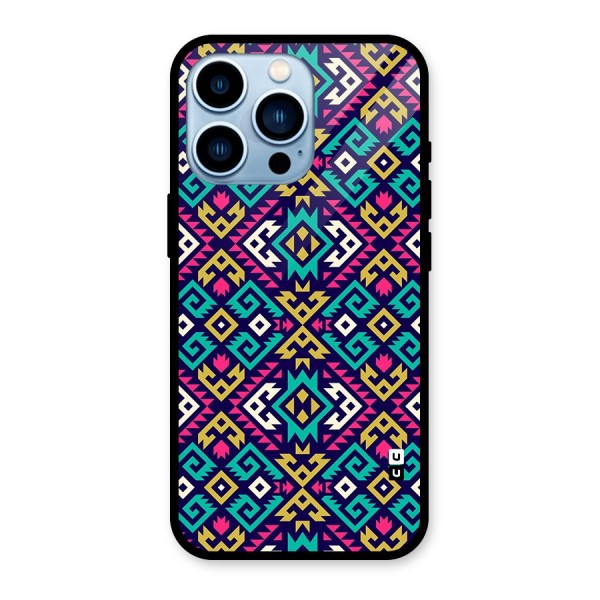 Retro Geometric Pattern Glass Back Case for iPhone 13 Pro