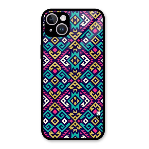 Retro Geometric Pattern Glass Back Case for iPhone 14 Plus