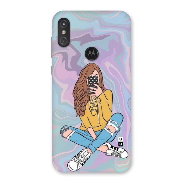 Selfie Girl Illustration Back Case for Motorola One Power