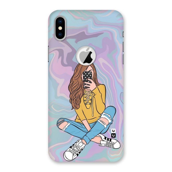 Selfie Girl Illustration Back Case for iPhone XS Logo Cut