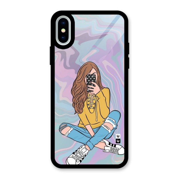 Selfie Girl Illustration Glass Back Case for iPhone X