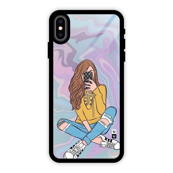 Selfie Girl Illustration Glass Back Case for iPhone XS Max
