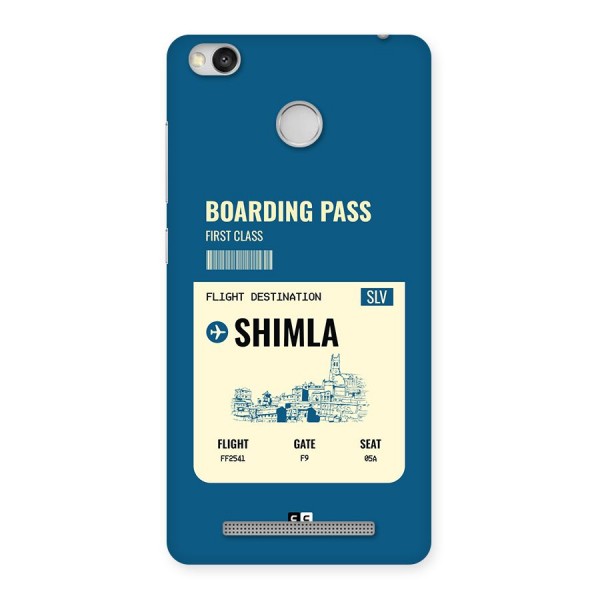 Shimla Boarding Pass Back Case for Redmi 3S Prime