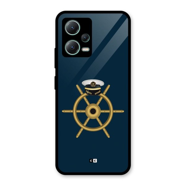 Ship Wheel And Cap Glass Back Case for Poco X5