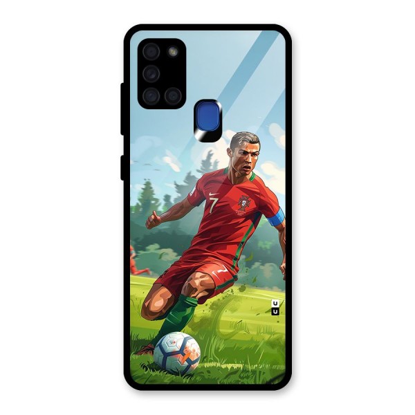 Soccer Star Playing Glass Back Case for Galaxy A21s