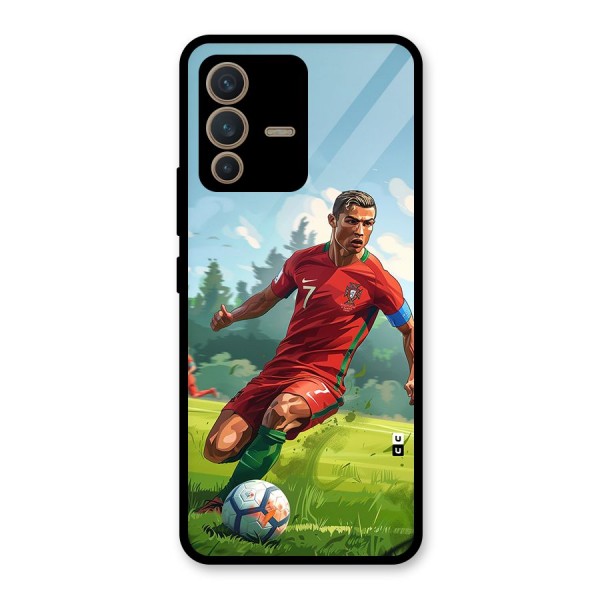 Soccer Star Playing Glass Back Case for Vivo V23 5G