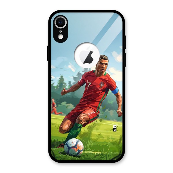 Soccer Star Playing Glass Back Case for iPhone XR Logo Cut