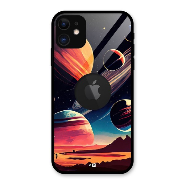 Space Planets Glass Back Case for iPhone 11 Logo Cut