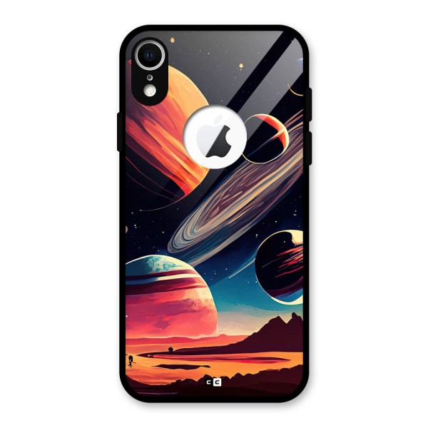 Space Planets Glass Back Case for iPhone XR Logo Cut