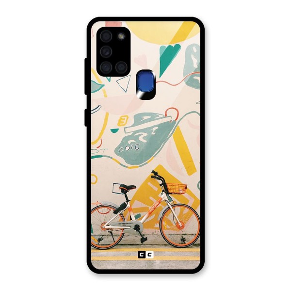 Street Art Bicycle Glass Back Case for Galaxy A21s