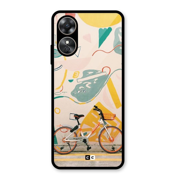 Street Art Bicycle Glass Back Case for Oppo A17