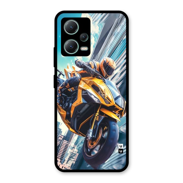 Super Bike Falling Glass Back Case for Poco X5