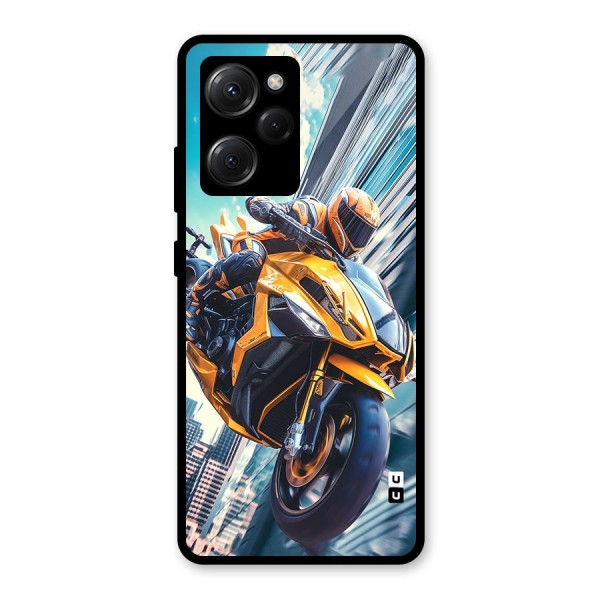 Super Bike Falling Glass Back Case for Poco X5 Pro