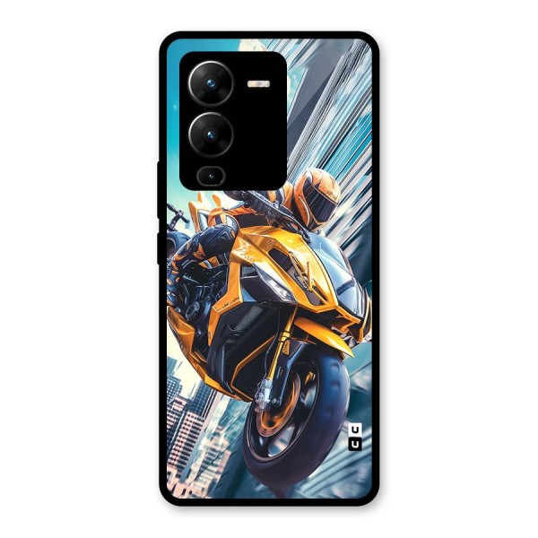 Super Bike Falling Glass Back Case for Vivo V25 Pro