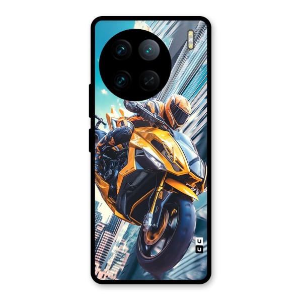 Super Bike Falling Glass Back Case for Vivo X90 Pro