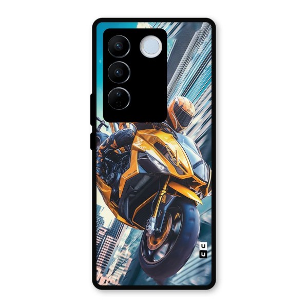 Super Bike Falling Metal Back Case for Vivo V27 Pro