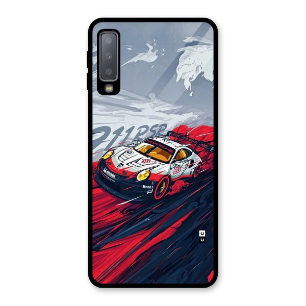 Super Car illustration Glass Back Case for Galaxy A7 (2018)