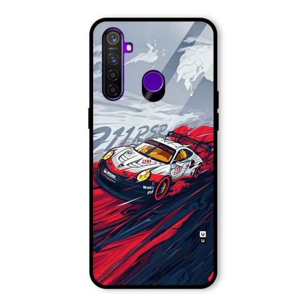 Super Car illustration Glass Back Case for Realme 5 Pro