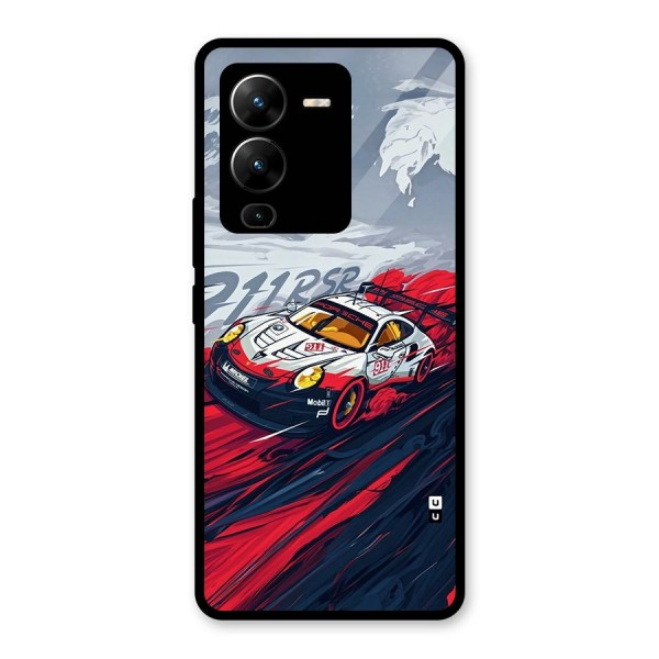 Super Car illustration Glass Back Case for Vivo V25 Pro