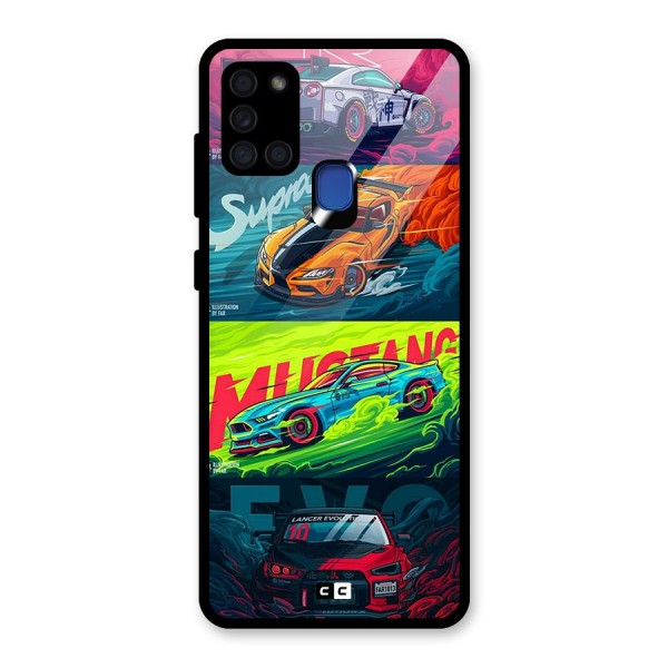 Super Racing Car Glass Back Case for Galaxy A21s