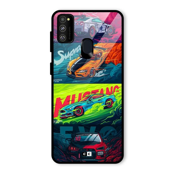 Super Racing Car Glass Back Case for Galaxy M21