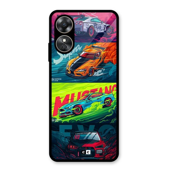 Super Racing Car Glass Back Case for Oppo A17