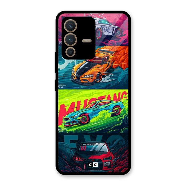 Super Racing Car Glass Back Case for Vivo V23 5G