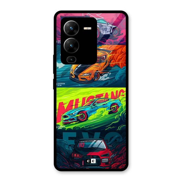 Super Racing Car Glass Back Case for Vivo V25 Pro