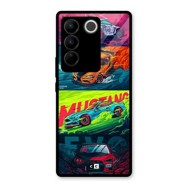 Super Racing Car Glass Back Case for Vivo V27 Pro