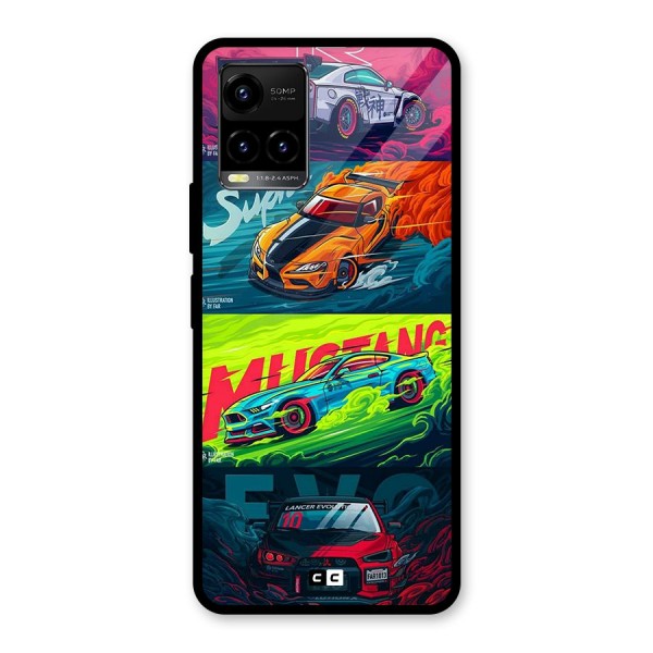 Super Racing Car Glass Back Case for Vivo Y21A