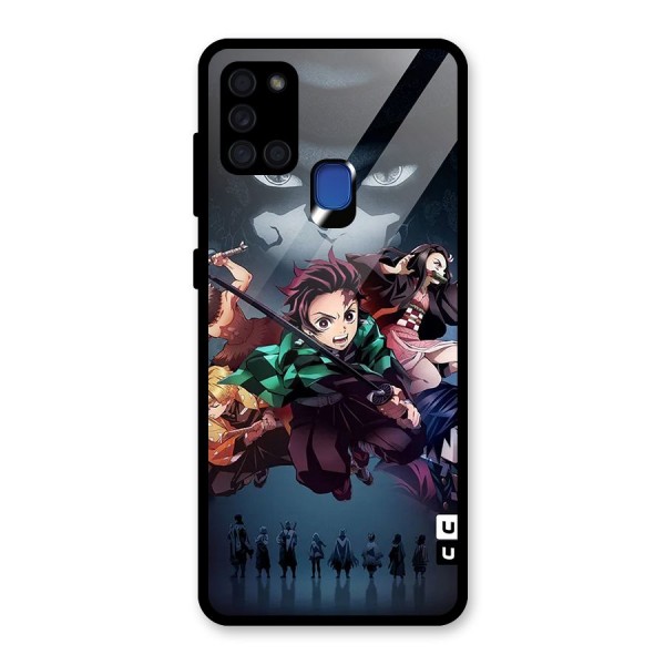 Team Demon Slayer Glass Back Case for Galaxy A21s